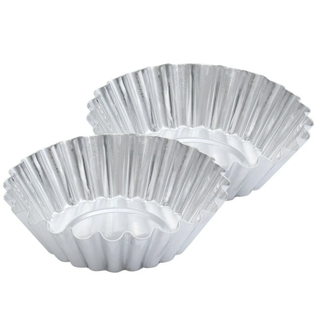 Frcolor 48Pcs Aluminum Alloy Egg Tart Molds Thick Reusable Flower Cupcake Mold Muffin Baking Cup Tartlet Pan (Silver)