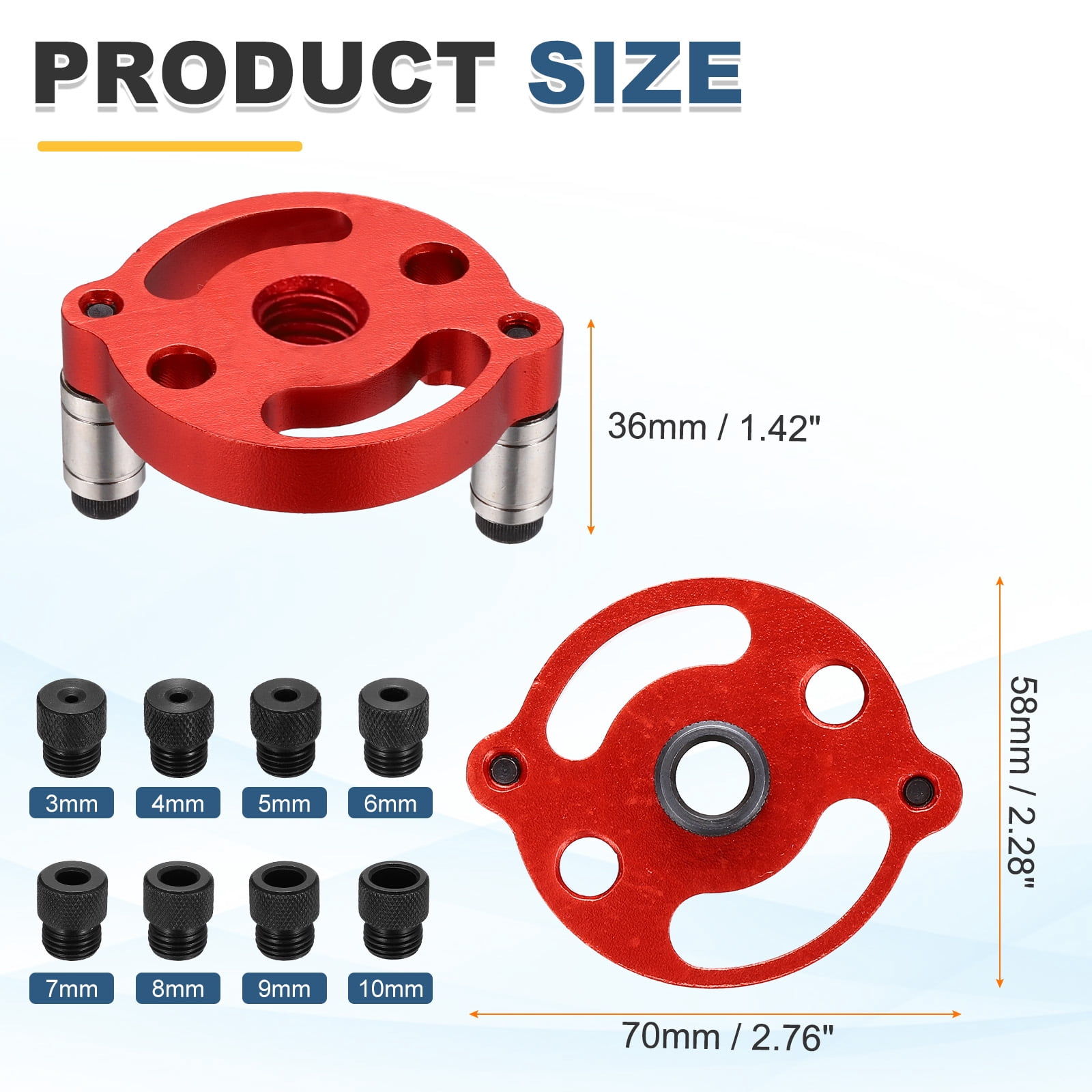 Uxcell Self Centering Doweling Jig Kit Straight Holes Puncher Dowel Jig Locator with Drill Bushings Woodworking Joints Tool for Precise Straight Holes, Red