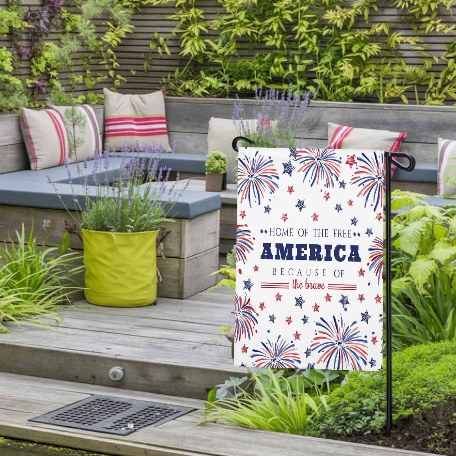 4th of July Garden Flags Patriotic Stars Fireworks Garden Flag Double Sided Welcome Flag Free USA Flag Independence Day Yard Flags for Outdoor Lawn Porch Memorial Day Holiday Decor 28x40 Inch