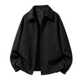 thumbnail image 5 of FRSASU Men's Casual Coach Jacket Snap Button Closure Collared Loose Fit Lightweight Windbreaker Outerwear Black, 5 of 6