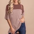 thumbnail image 3 of BLVB Womens Summer Short Sleeve Crewneck Shirts Tops Color Block Lightweight Tunic Top Side Slit Trendy Tee Shirts, 3 of 6