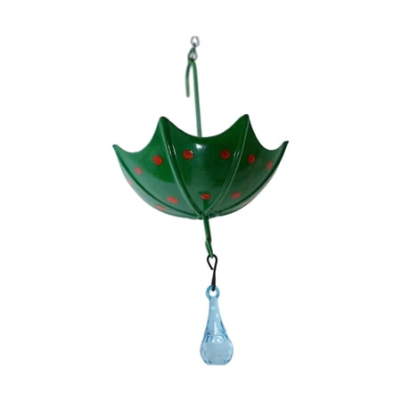Decorative Hanging Umbrella Bird Feeder Rust Resistant Yellow Metal Feeding Tray with Droplet Ornament Outdoor Garden Yard Lawn Wild Bird Food Holder Patio Landscape Accessory