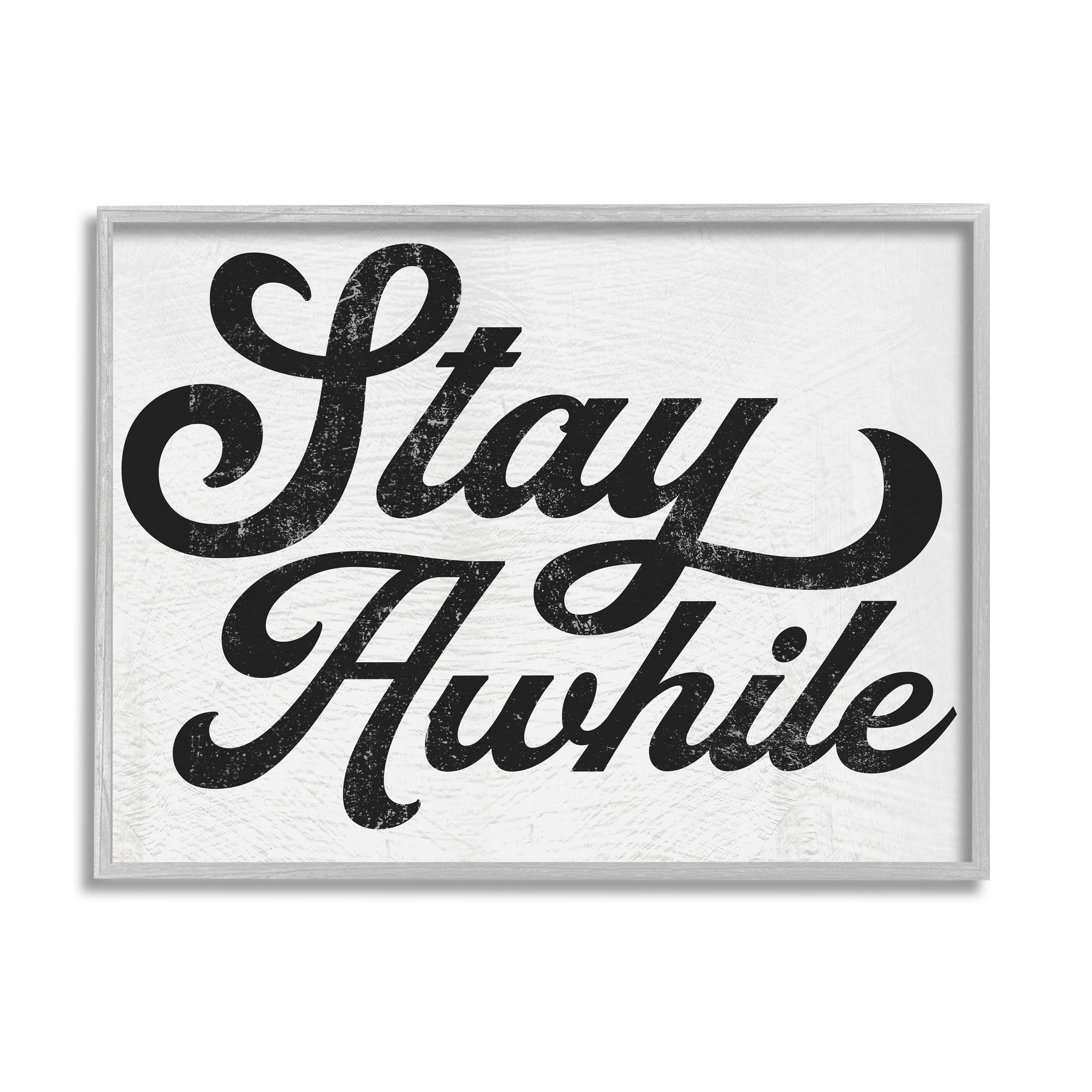 Stupell Industries Stay Awhile Retro Text Casual Vintage Phrase Graphic Art Gray Framed Art Print Wall Art, Design by Daphne Polselli