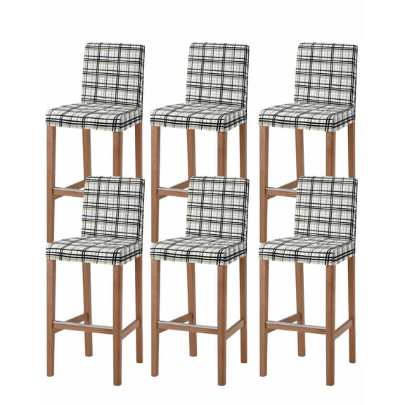Sage Green Black Plaid Bar Stool Covers Set of 6, Farmhouse Green Black Checkered Stretch Washable Bar Chair Covers with Backs, Removable Pub Counter Height Chair Cover for Kitchen Dining Room Cafe