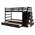 thumbnail image 6 of Solid Wood Bunk Bed, Hardwood Twin Over Twin Bunk Bed with Trundle and Staircase, No Box Spring Needed with Guardrails, Ladder and Storage Stairs for Kids and Teens, Natural Espresso Finish, 6 of 7