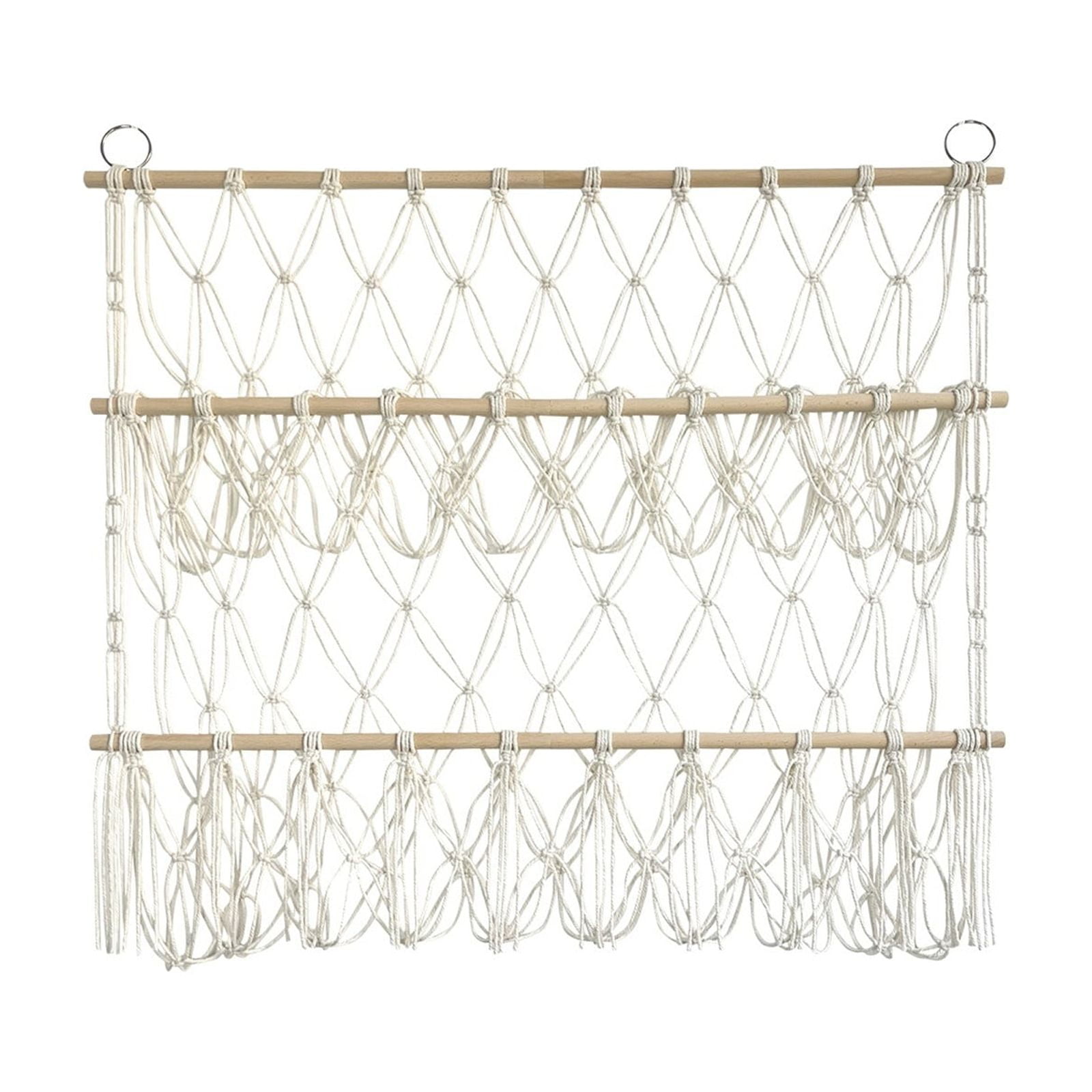 2 Tier Stuffed Animal Storage Shelf Net, 31x30'' Large Plushie Net for Mini Medium Stuffy Teddy, Rainbow Boho Macrame Toy Holder Display w/ Lights&Clips for Nursery Kid Girl Boy