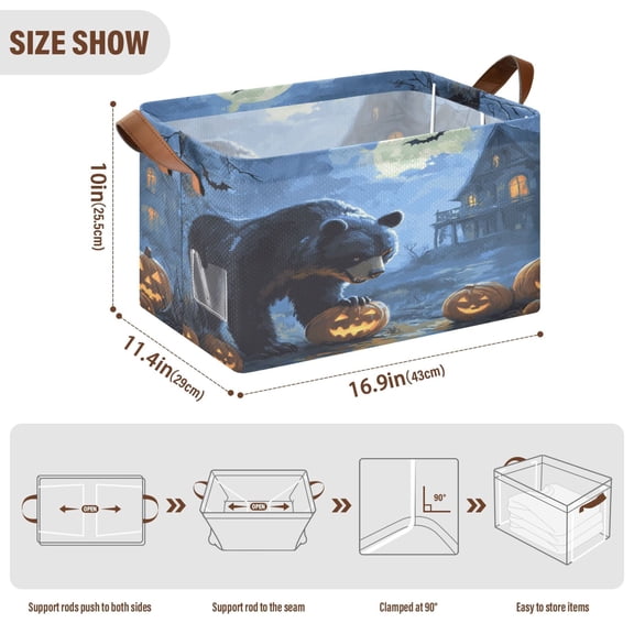 BZSMCE Collapsible Fabric Cube Storage Bins Halloween Bear Printing Design Pattern Storage Box