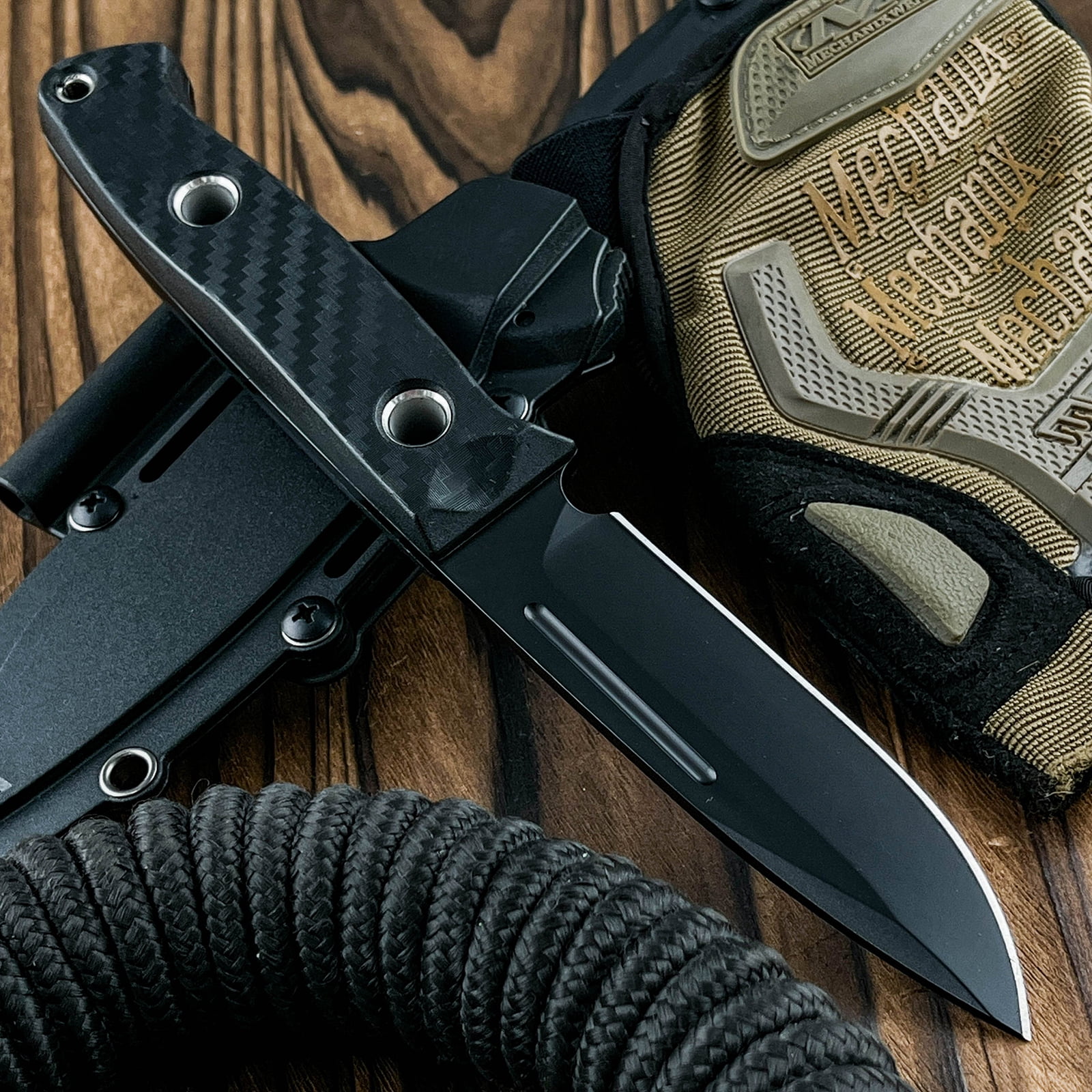 D2 Steel Fixed Blade EDC Utility Knife with Kydex Sheath, Nylon Fiber Handle for Outdoor Camping Hiking Everyday Use