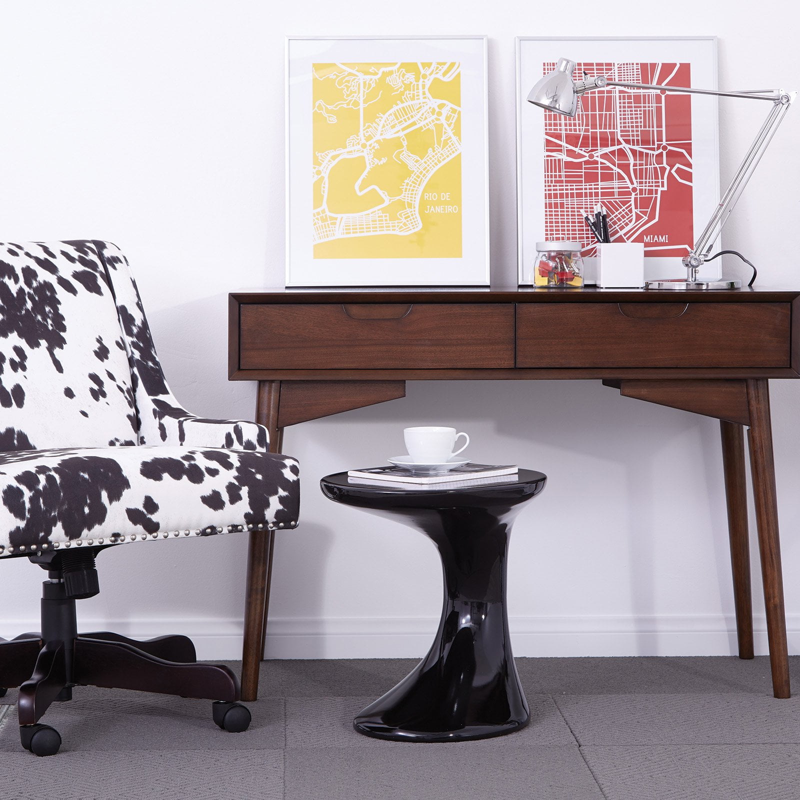OSP Home Furnishings Slick End Table with High Gloss Orange Finish