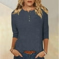 thumbnail image 2 of Htigea Womens 3/4 Long Sleeve Shirts Casual Crew Neck Henley Shirt Loose Tunic Tops Soft Cozy Pullovers Dark Blue S, 2 of 5