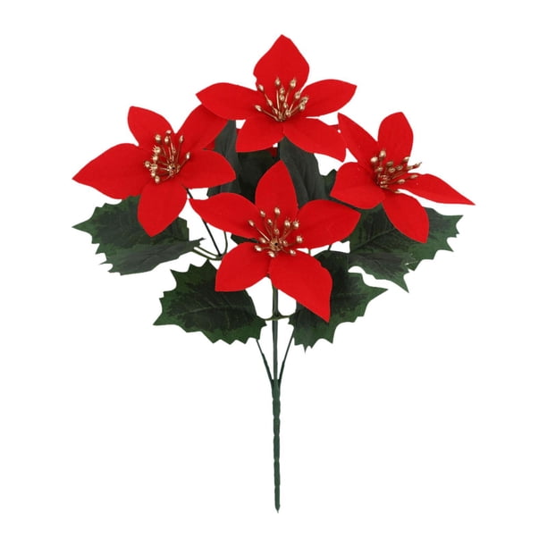 Ramo De Flores De Pascua Para Bodas, Fiestas De Invierno, Porche, Flores Artificiales De Navidad, Color Rojo