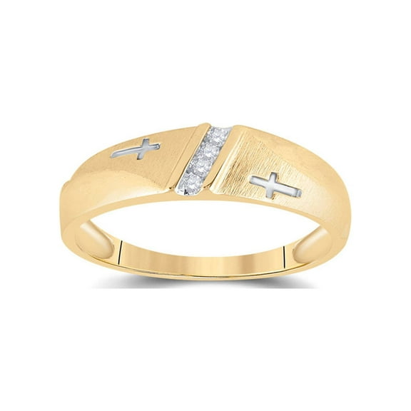 FB Jewels 14kt Yellow Gold Mens Round Diamond Double Cross Wedding Band Ring 1/20 Cttw