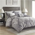 thumbnail image 3 of JERFIT Grey King Bedding Set 7-Piece Damask Print Comforter with Decorative Pillows & Bed Skirt, OEKO-TEX Certified 100% Cotton Sateen, 3 of 10