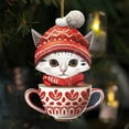 thumbnail image 4 of Taicans Cute Cat in Red Tea Cup Christmas Ornament - 8cm/3.1in Handmade Holiday Tree Decoration,Festive Gift for Xmas,Cute Hanging Decor,2D, 4 of 7