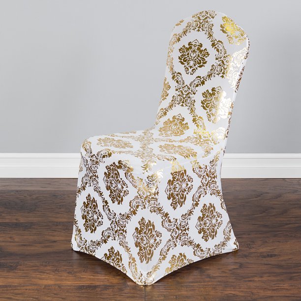 Gold Metallic Damask Stretch Banquet Chair Cover