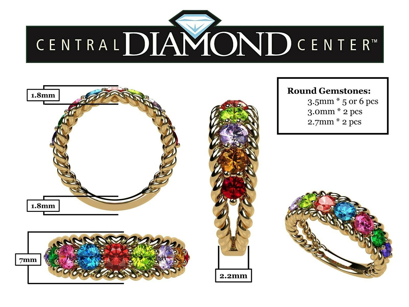 Nana Rope 1-10 Simulated Mothers Birthstone Ring for Women, 10K Yellow Gold, Size 11.5 - Stone 3