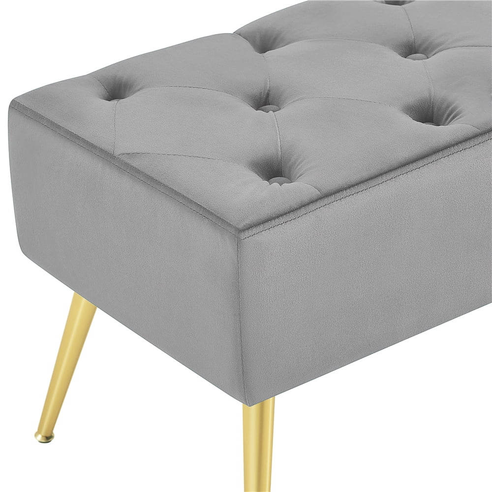 Alden Design Modern Ottoman Velvet Footstool Bench for Bedroom, Gray