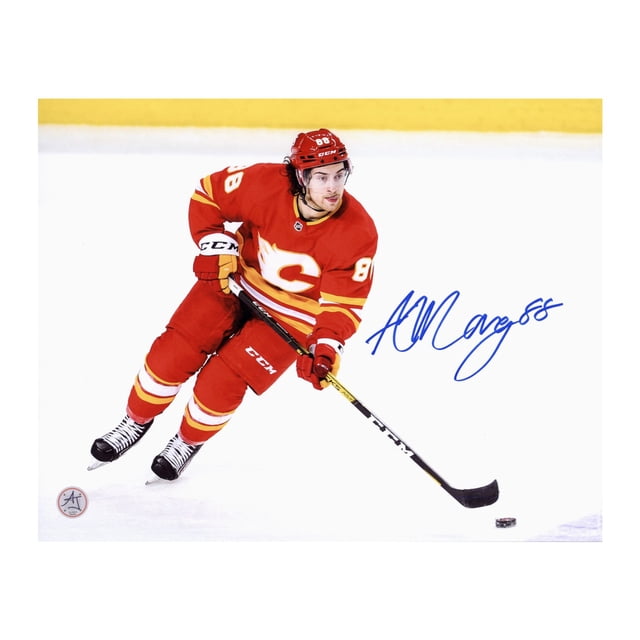 Andrew Mangiapane Signé Course de Rondelle des Flames de Calgary Photo 11x14