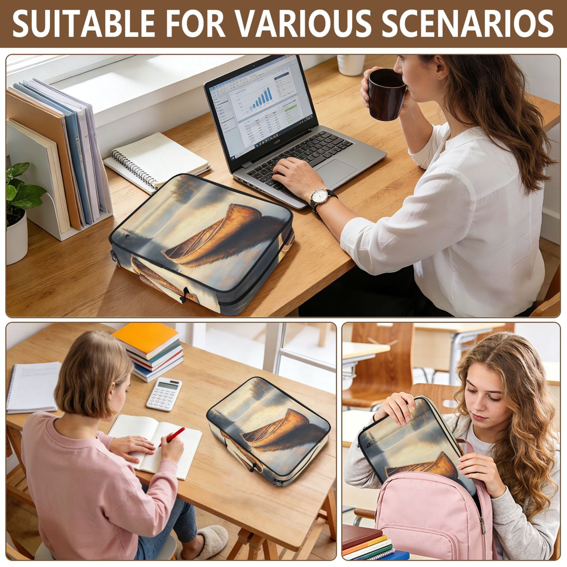 Haosy Accordion File Organizer Zipper Binder 500 Sheet 6-Tab Expanding File Folder Multi-Pocket 1.2 Inch 3 Ring Canoe on Calm Lake