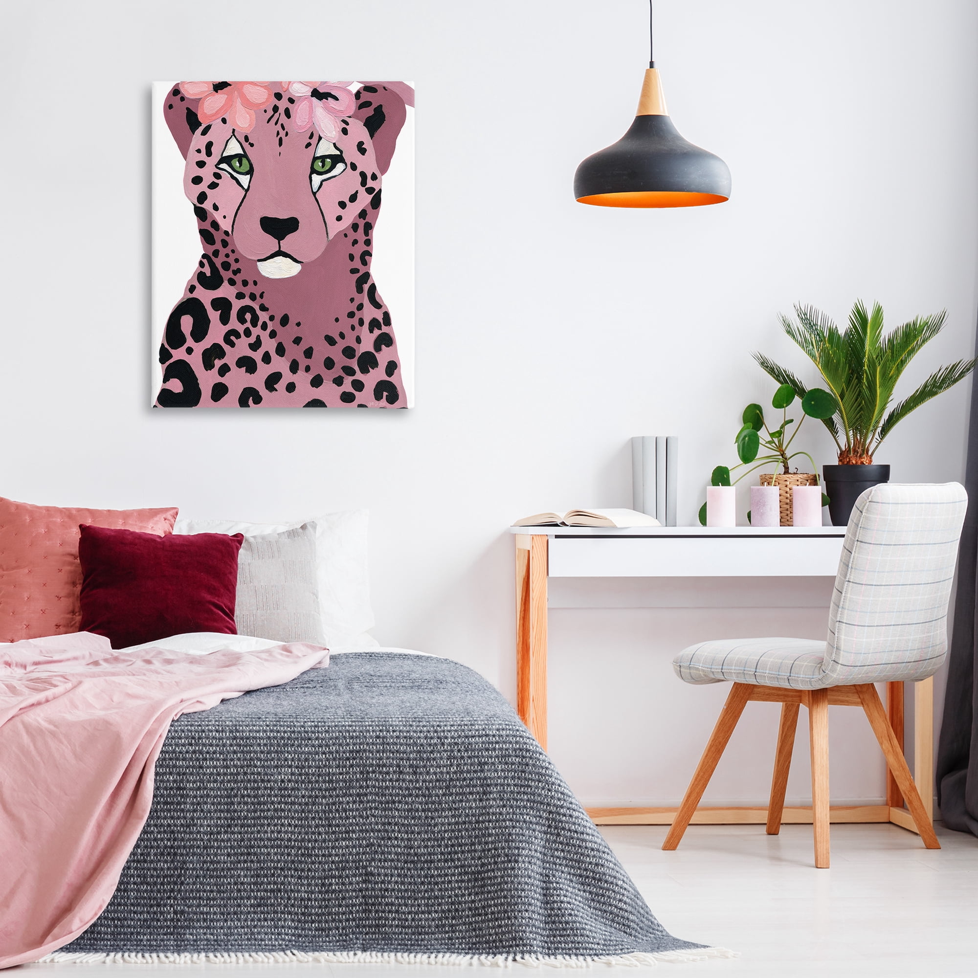 Stupell Industries Cheetah with Pink Blossoms Animals & Insects Painting Gallery Wrapped Canvas Art Print Wall Art, 30 x 40
