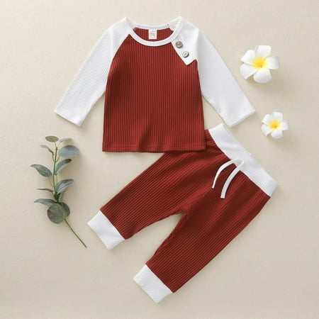 

Augper Toddler Pajamas Fall Winter Clearance Newborn Baby Boys Girls Solid Knitted Tops+ Lacing Pants Pajamas Sleepwear Sets