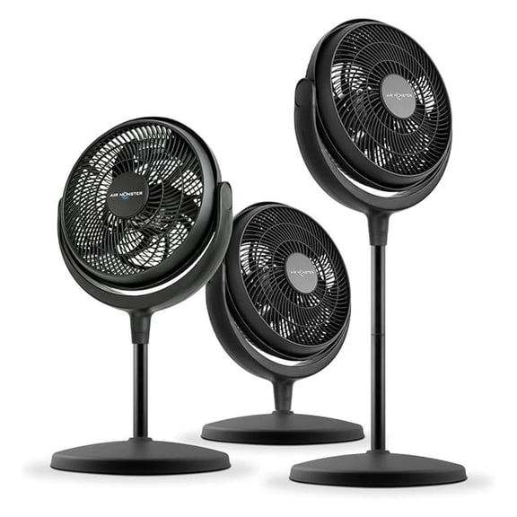 12 Inch Power Stand Fan - 3 Speed Settings, High Velocity, Adjustable Tilt, Black