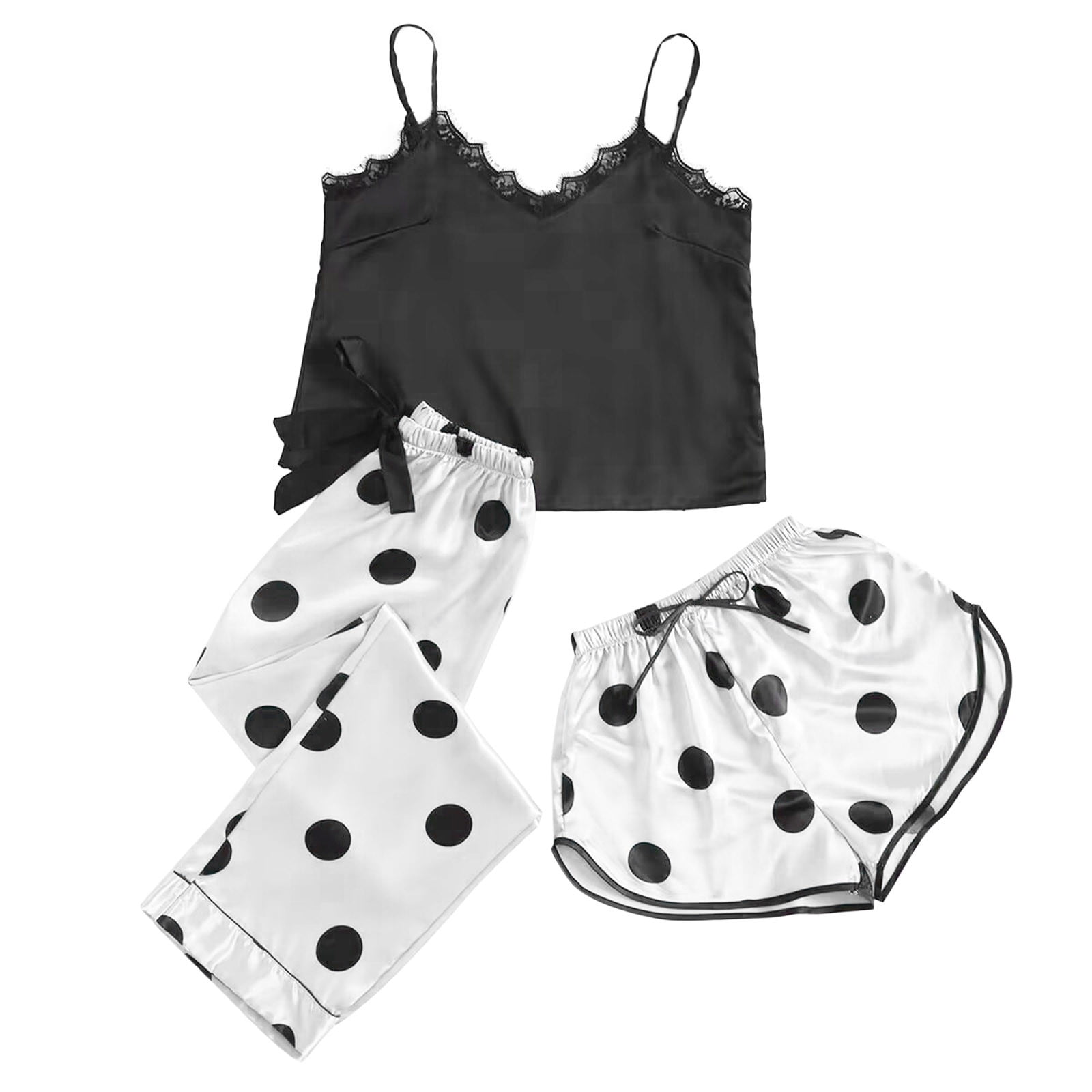 AOMPMSDX Plus Size Womens Sleepwear Print Push Up Three Pieces