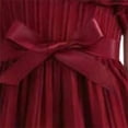 thumbnail image 5 of Afuyipoi Girls'Summer Dress（For 4-9）, Ruffle Hem Ruffle Collar Shoulder Wiht Bow Solid Color Knee-Length Dress For Girls Wine 8-9 Years, 5 of 6