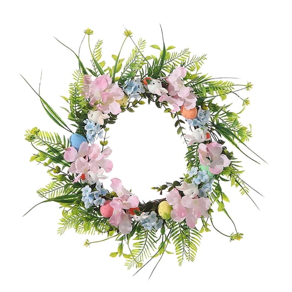 CSSAD 20 inch Easter Eggs Wreath for Front Door, Artificial Easter Hanging Wreath with Plastic Foam Eggs Wreath for Spring Home Farmhouse Window Wall Decor
