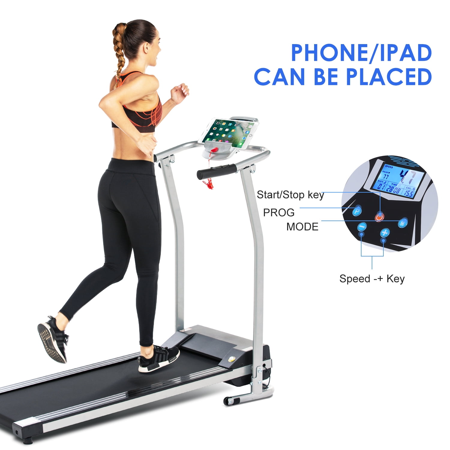 with Cup and Ipad Holder and Extra-Long Handles for Safety Easy Assembly Walking Running Jogging Fitness Machine for Home Use and Gym Cardio Fitness Pinty Electric Folding Treadmill 