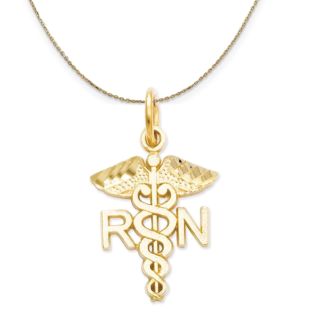 14k Yellow Gold Diamond Cut RN Caduceus 