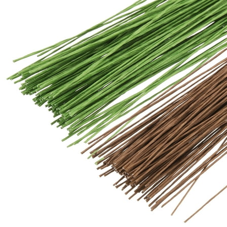 Uxcell 0.45mm 26 Gauge Florist Wire, 200 Pcs Flower Stem Wire Floral Flower Paper Wrapped Wire for Flower Crafts Bouquet Arrangement Supplies Wreath Making DIY Projects, Brown/Light Green