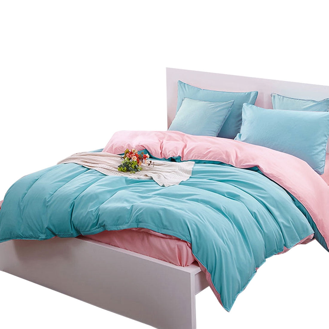 Unique Bargains Bed Sets Pure Green Pink Duvet Cover Pillow Unique Bargains Bed Sets Pure Green Pink Duvet Cover Pillow Case Quilt Bedding King