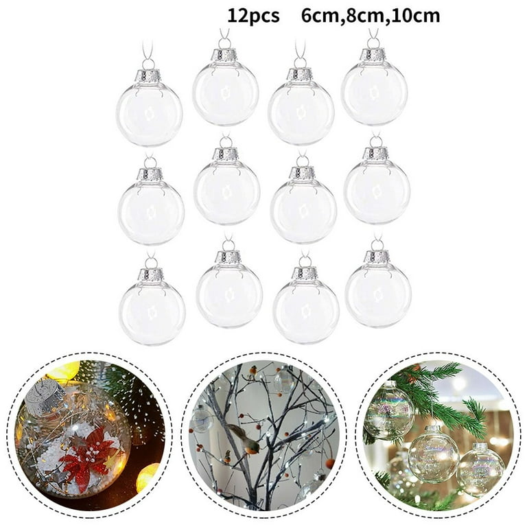 12Pcs Clear Plastic Ornament Balls,DIY Fillable Christmas