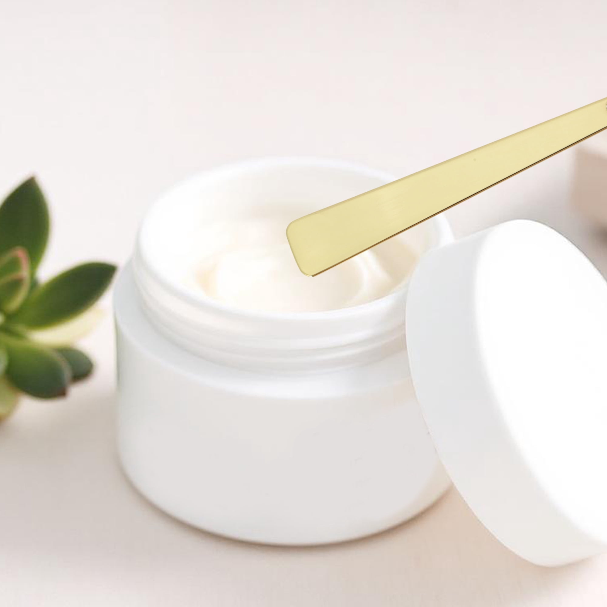 Unique Bargains 2pcs Flat Shape Mini Makeup Cosmetic Spoon Gold Tone