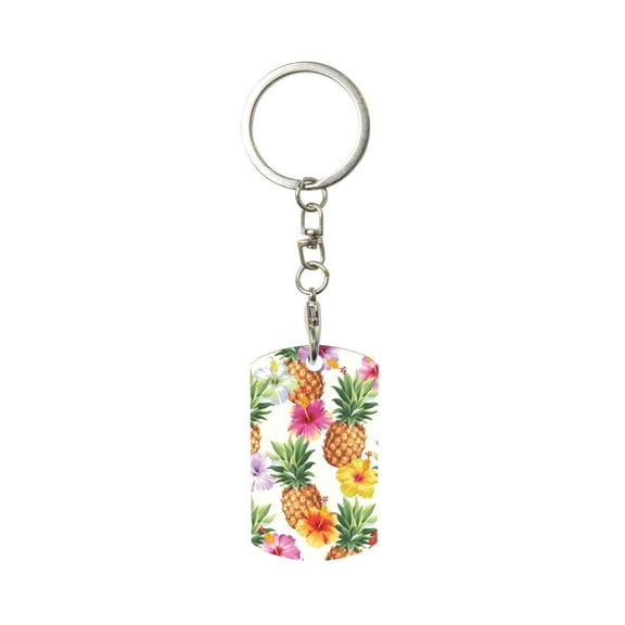 Goofa Hawaiian Pineappl Printed Rectangular Metal Keychain Bag Charm Floral Charm for Purse Keys Metal Keyring Gift for Women Accessories
