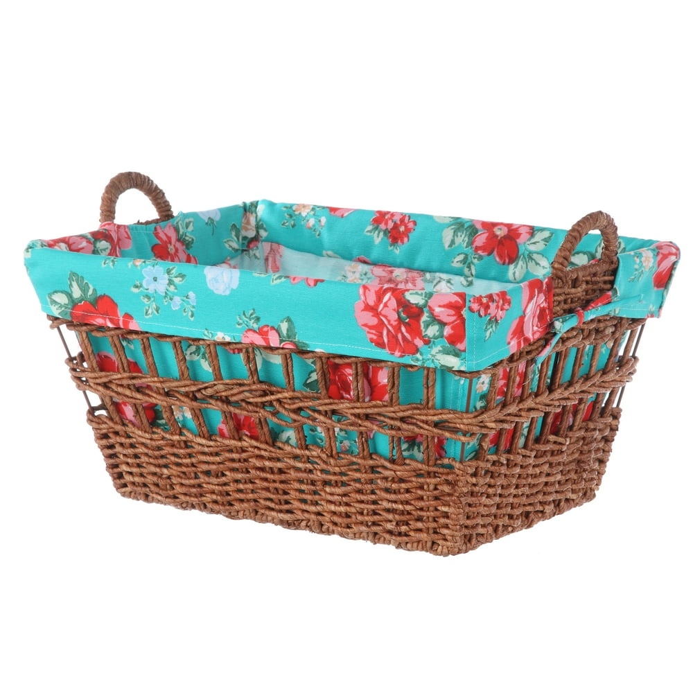 The Pioneer Woman Maize Teal Floral Rectangle Laundry Basket  Walmart