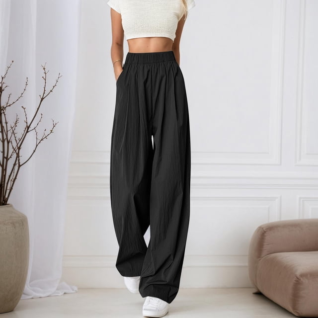 WILLBEST Pantalones Casuales para Mujer, Cómodos, de Cintura Alta, Holgados, de Pierna Ancha, para Uso Diario, Primavera, Verano y Otoño - Moda Versátil Extra Grande