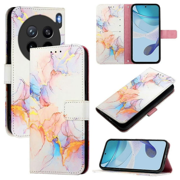 For vivo X200s 5G Case with Strap Marble Pattern Leather Phone Cover Card Holder - Pink White LS002
