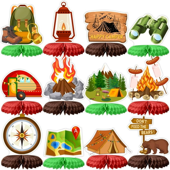 Centros de mesa Tarklanda en forma de panal para fiestas de acampada, 12 unidades