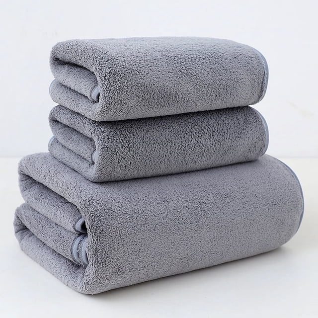 XmhyTop-A Juego de toallas de baño de 3 piezas de coral polar, ultrasuaves y absorbentes, para el hogar, color gris
