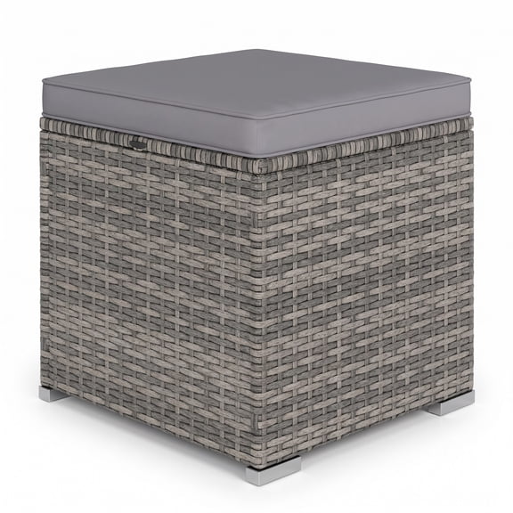 Furnibear Set of 2 Outdoor PE Wicker Patio Storage Ottomans with Hidden Space and Cushions for Foot Rest and Extra Seating, Gray