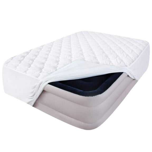 Queen Size Mattress Topper with Deep Pocket, Thick Quilted Down Alternative Fiber Pad, Ultra Soft Breathable Air Mattress Cover for 23 Inch Bed, White