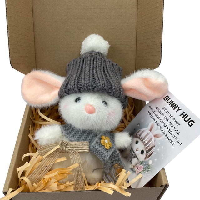 Hug Cute Easter Adorable Knitted Bunny With Inspirational Card Desk Decor Handmade Emotional Support Positive For Teachers Friends Family