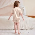 thumbnail image 6 of YunPes Girls Satin Outfits Button-Down Short Sleeve Tops Ruffle Shorts PJS Sets Kids Elegant Comfy 2 Piece Clothing 5-15 Years, 6 of 7
