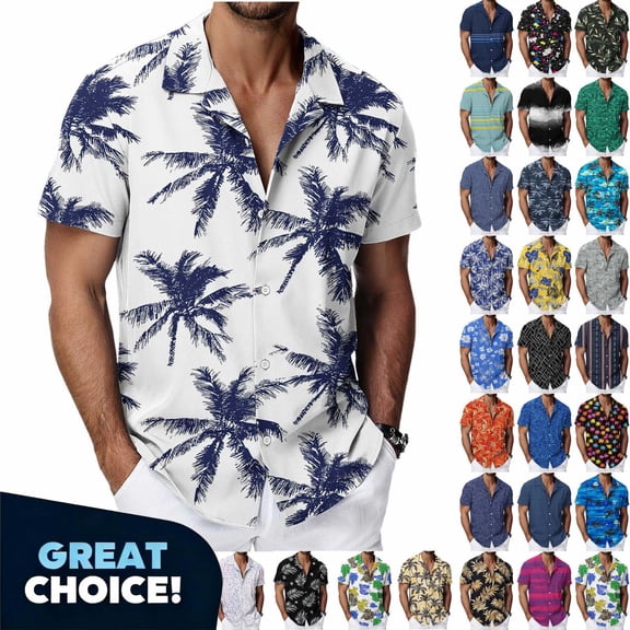 Coorders George Men’s Short Sleeve Hawaiian Button-Down Shirt, Tropical Print Button-downs Vacation Shirts ,Big and Tall L-Multicolor,Size L