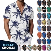 Coorders George Men’s Short Sleeve Hawaiian Button-Down Shirt, Tropical Print Button-downs Vacation Shirts ,Big and Tall L-Multicolor,Size L