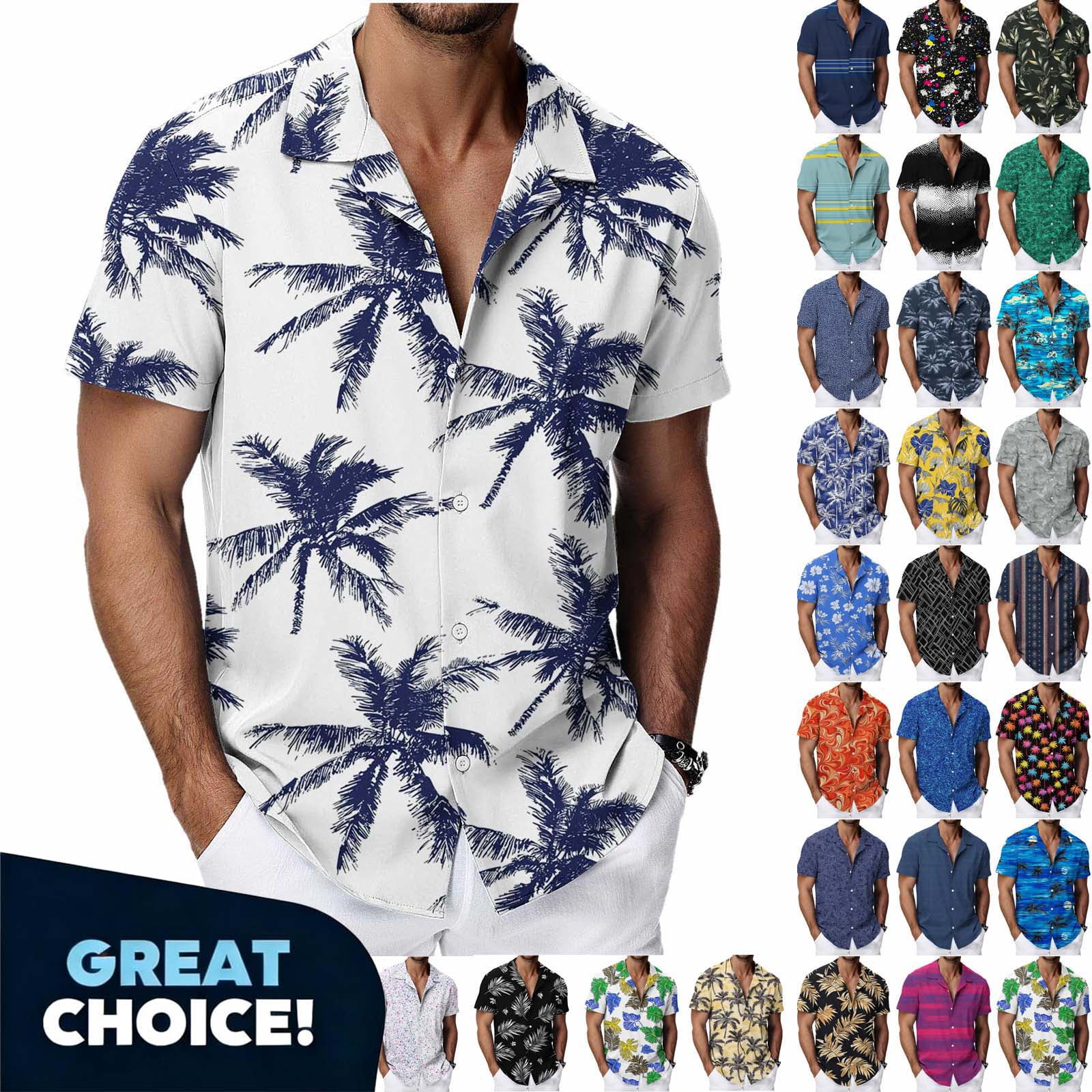 Coorders George Men’s Short Sleeve Hawaiian Button-Down Shirt, Tropical Print Button-downs Vacation Shirts ,Big and Tall L-Multicolor,Size L
