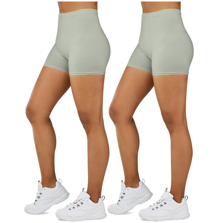 Gilbin Ultra Soft High Waist Yoga Stretch Mini-Bike Shorts for Leggings  Women-Many Colors-One Size & Plus Size 2 Pack (Sage 1X-2X)
