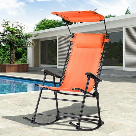 folding canopy rocking rocker orange chair sunshade costway gravity porch zero furniture chairs